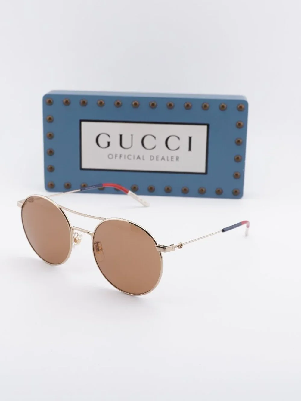 Gucci GG0680S 003 Round Sunglasses – Gold / Brown